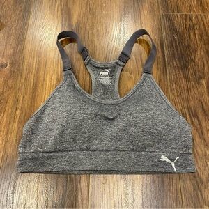 Puma racerback sports bra size medium grey adjustable straps athletic wear